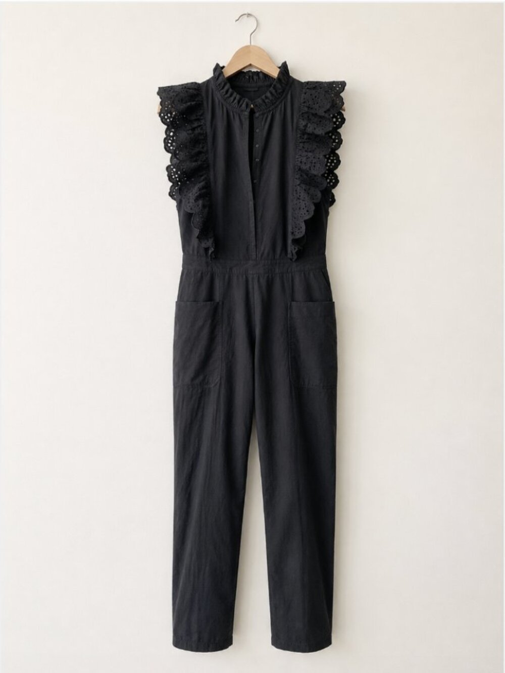 Apiece Apart Limon Black Eyelet Ruffle Sleeve Jumpsuit Size 4